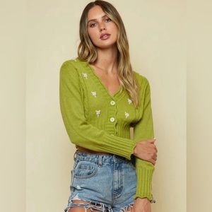 Lime Embroidered crop sweater
